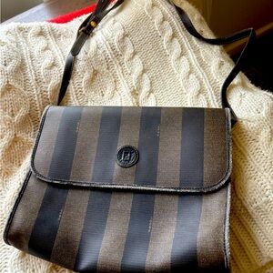 Authentic Fendi Penguin Stripe Crossbody Clutch Envelope Flap Bag